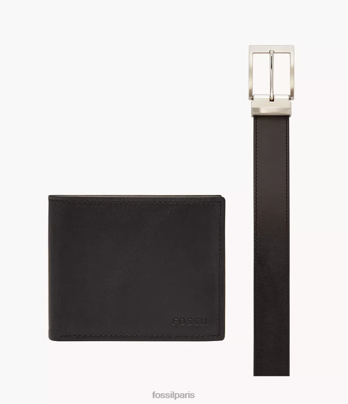Fossil Hommes noir derrick rfid pliable avec flip id et coffret cadeau ceinture accessoire 0ZTD42041