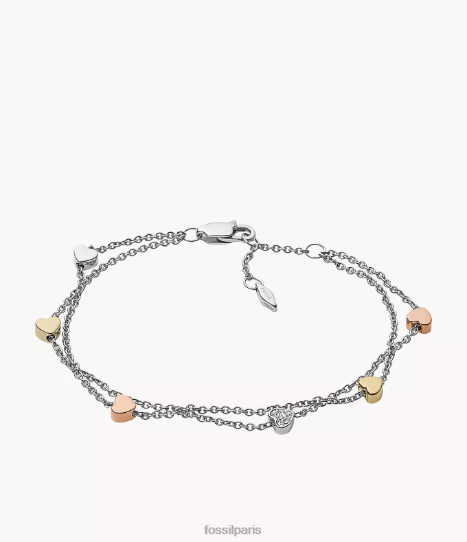 Fossil femmes argent bracelet double chaîne en acier tricolore cœur Sutton bijoux 0ZTD41015