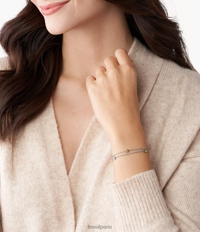 Fossil femmes argent bracelet double chaîne en acier tricolore cœur Sutton bijoux 0ZTD41015