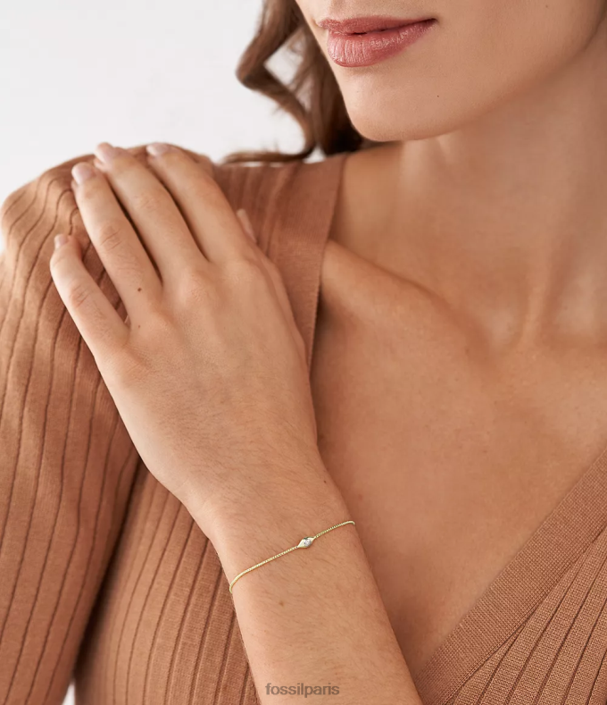 Fossil femmes or bracelet de station de diamants cultivés en laboratoire transparent plaqué 14 carats mauvais œil bijoux 0ZTD41024