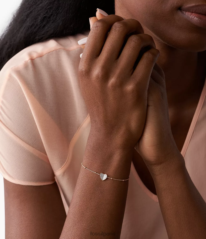 Fossil femmes ton doré rose bracelet chaîne en acier inoxydable coeurs flutter sutton bijoux 0ZTD41008