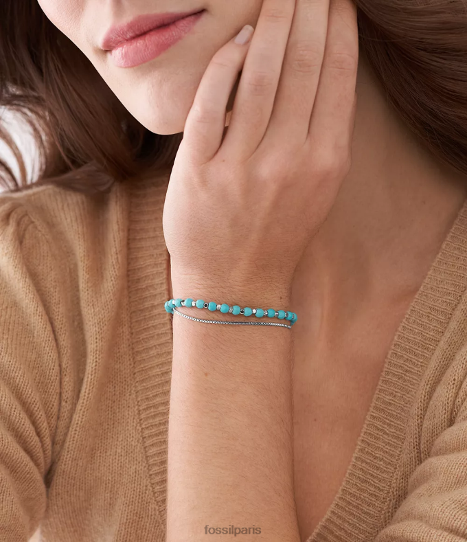 Fossil femmes turquoise reconstituée bracelet perlé à chaîne tout empilé bijoux 0ZTD4983