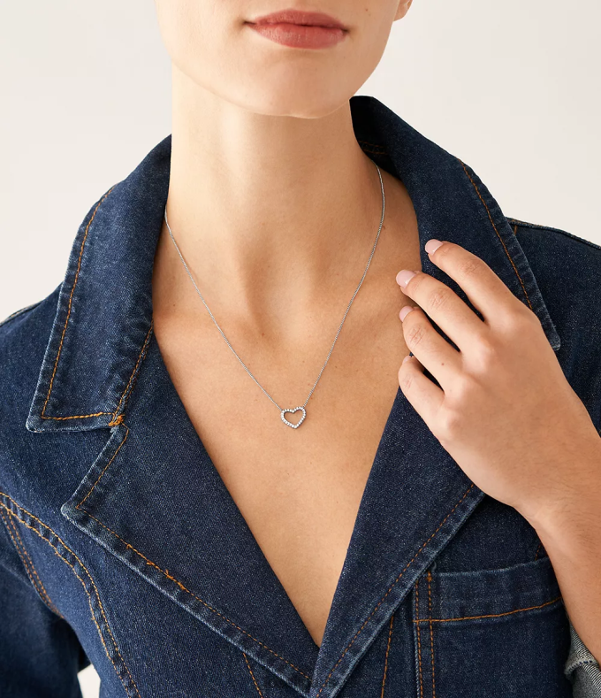Fossil femmes argenté collier chaîne en acier inoxydable à cœur ouvert Sadie bijoux 0ZTD4950