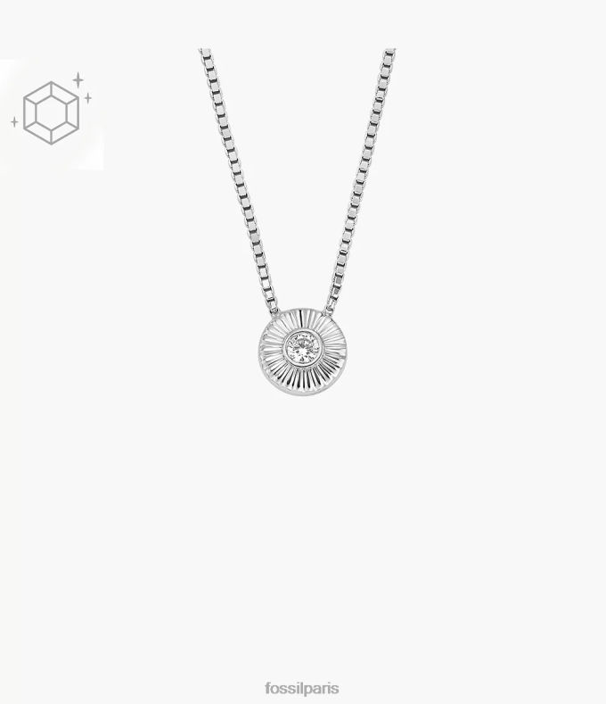 Fossil femmes argent collier pendentif cercle texture sterling bijoux 0ZTD4926