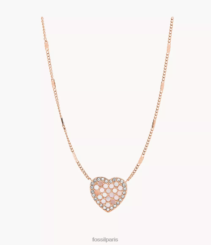 Fossil femmes coeur doré rose collier en acier inoxydable mosaïque val bijoux 0ZTD4923