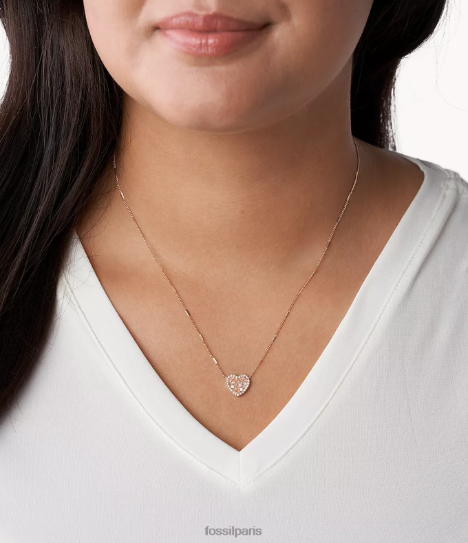 Fossil femmes coeur doré rose collier en acier inoxydable mosaïque val bijoux 0ZTD4923
