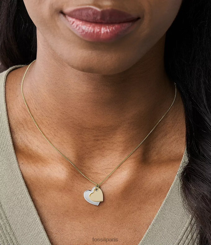 Fossil femmes deux tons collier chaîne cœur en acier inoxydable Lane bijoux 0ZTD41135