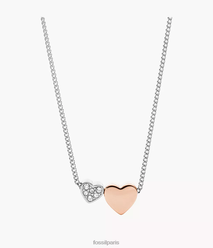 Fossil femmes deux tons collier sutton duo coeurs en acier inoxydable bijoux 0ZTD4927