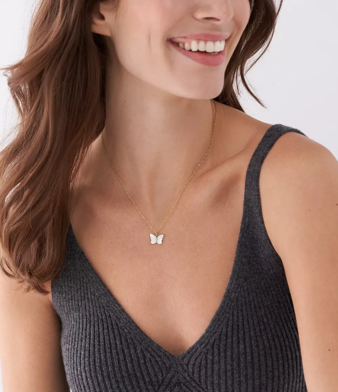 Fossil femmes nacre blanche collier chaîne papillon ailes rayonnantes bijoux 0ZTD4897