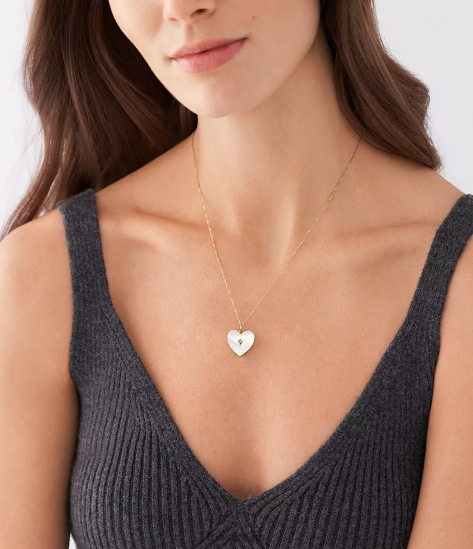 Fossil femmes nacre blanche collier de coeur de chaîne de collection de médaillon bijoux 0ZTD4957