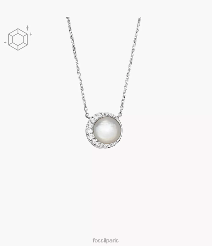 Fossil femmes nacre blanche collier à pendentif croissant en argent sterling bijoux 0ZTD4954