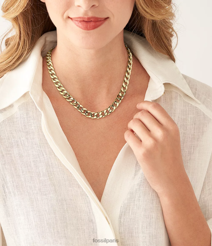 Fossil femmes ton d'or collier chaîne en acier inoxydable tout empilé bijoux 0ZTD4937