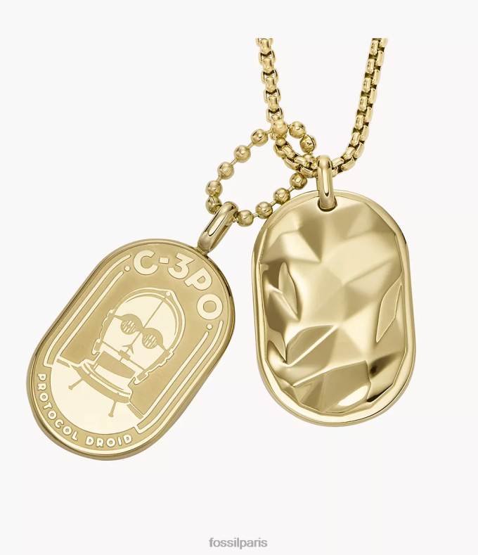 Fossil femmes ton d'or collier plaque d'identité en acier inoxydable star wars c-3po bijoux 0ZTD4903