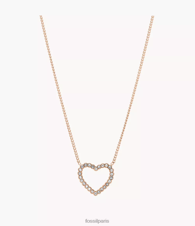 Fossil femmes ton doré rose collier en acier inoxydable à cœur ouvert Sutton bijoux 0ZTD4907