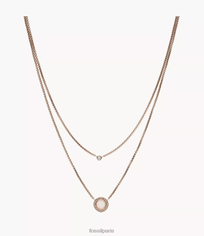 Fossil femmes ton doré rose collier en acier val double paillettes bijoux 0ZTD4955