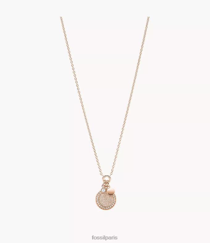 Fossil femmes ton doré rose collier pendentif en acier halo sutton bijoux 0ZTD41310