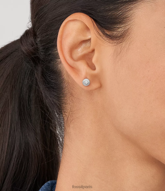 Fossil femmes argent boucles d'oreilles en forme de cercle à texture sterling bijoux 0ZTD41055