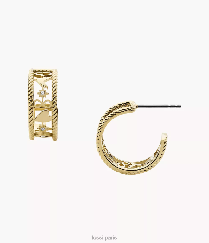 Fossil femmes doré boucles d'oreilles créoles en acier inoxydable icônes Sutton bijoux 0ZTD41244