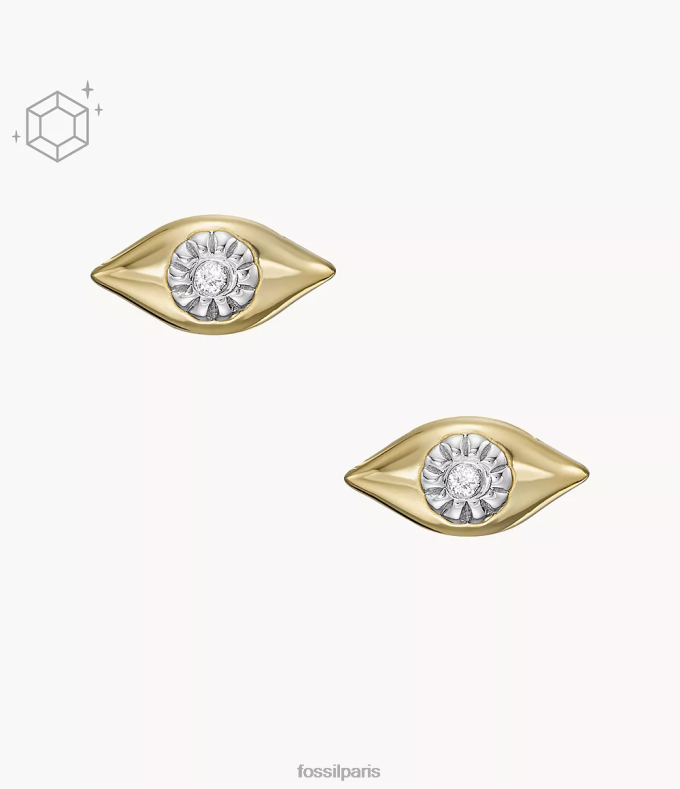 Fossil femmes or Boucles d'oreilles à tige avec diamants cultivés en laboratoire, plaqués 14 carats, mauvais œil bijoux 0ZTD41082