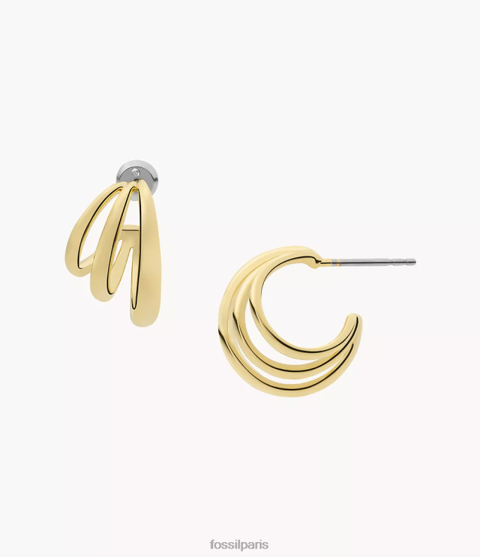 Fossil femmes or Sadie toutes empilées boucles d'oreilles créoles en laiton plaqué 14 carats bijoux 0ZTD41073