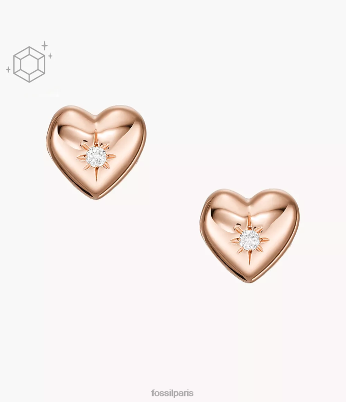 Fossil femmes or rose Boucles d'oreilles à tige avec diamants cultivés en laboratoire transparents plaqués 14 carats True Love bijoux 0ZTD41056