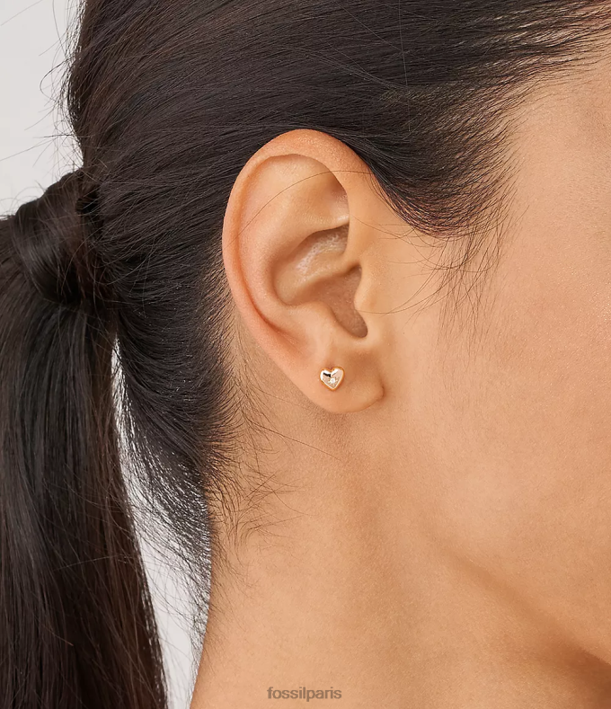 Fossil femmes or rose Boucles d'oreilles à tige avec diamants cultivés en laboratoire transparents plaqués 14 carats True Love bijoux 0ZTD41056