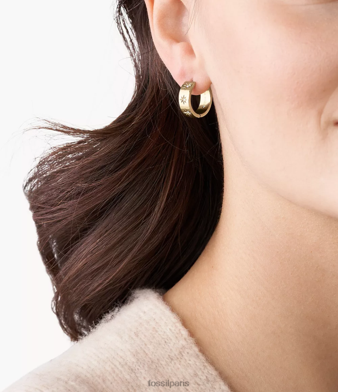 Fossil femmes ton d'or boucle d'oreille créole en acier inoxydable brillant Sutton bijoux 0ZTD41051