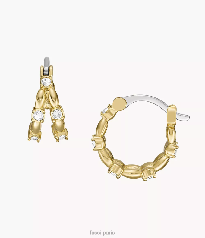 Fossil femmes ton d'or boucles d'oreilles créoles en acier inoxydable toutes empilées bijoux 0ZTD41072