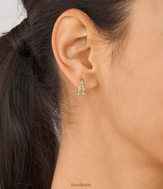 Fossil femmes ton d'or boucles d'oreilles créoles en acier inoxydable toutes empilées bijoux 0ZTD41072