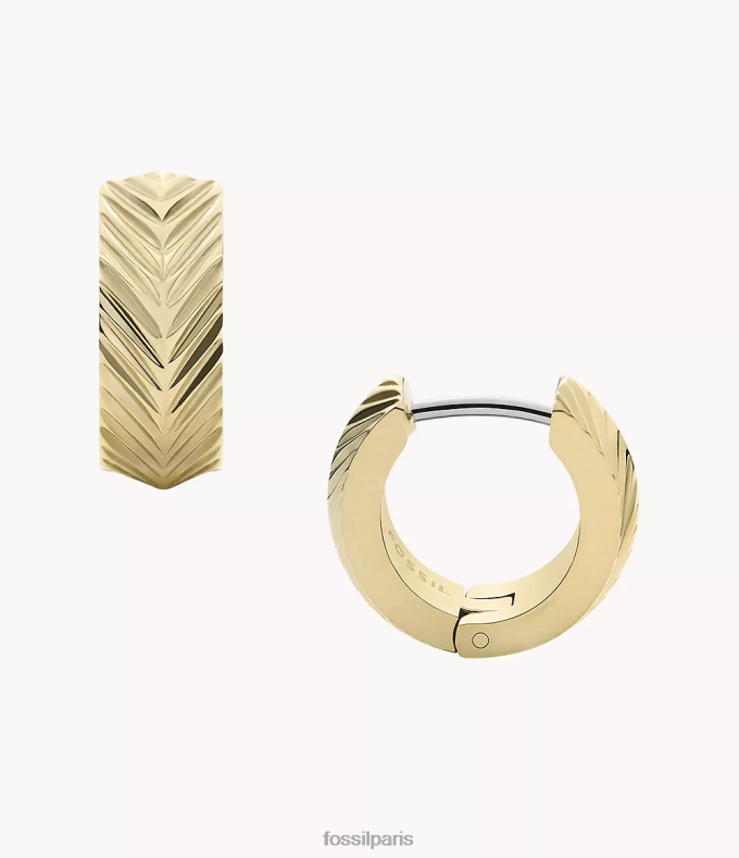 Fossil femmes ton d'or boucles d'oreilles créoles huggie en acier inoxydable à texture linéaire harlow bijoux 0ZTD41043