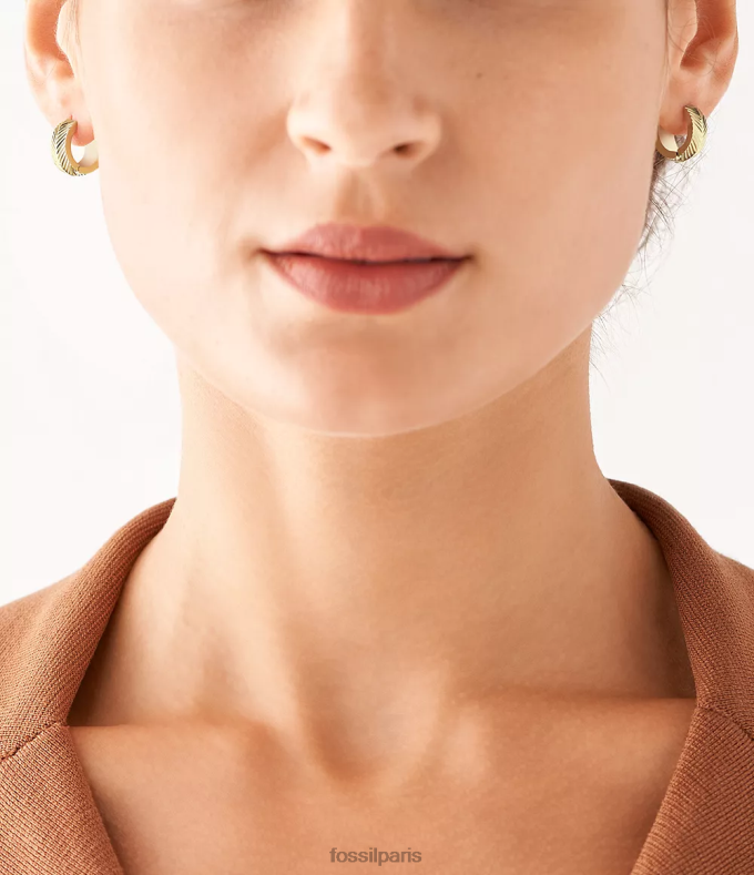 Fossil femmes ton d'or boucles d'oreilles créoles huggie en acier inoxydable à texture linéaire harlow bijoux 0ZTD41043