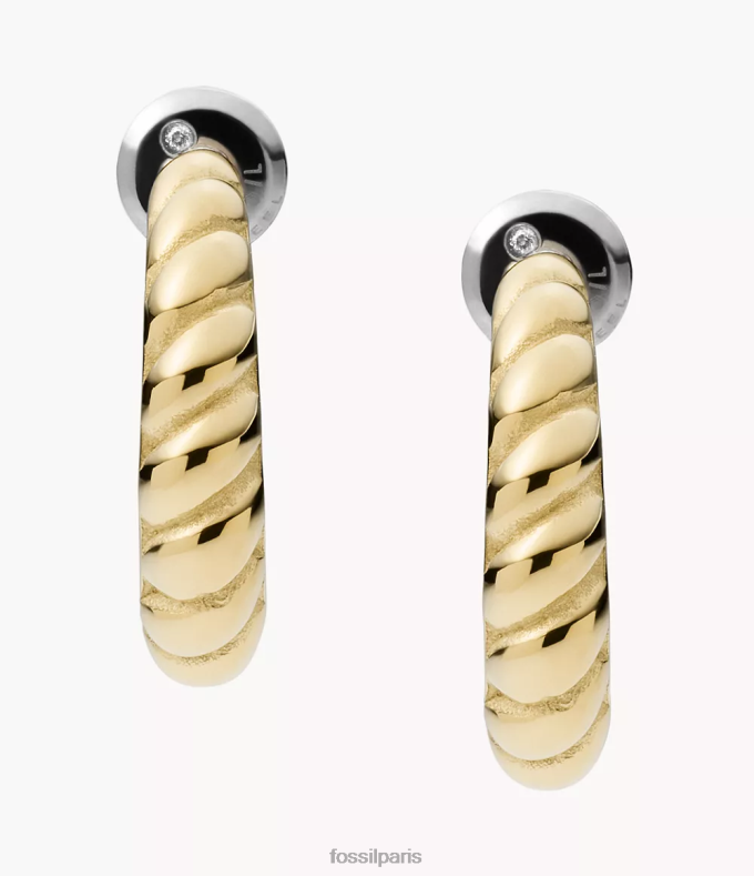 Fossil femmes ton d'or boucles d'oreilles créoles sadie vintage twists en acier inoxydable bijoux 0ZTD41060