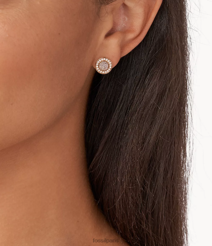 Fossil femmes ton doré rose boucle d'oreille halo sutton bijoux 0ZTD41050