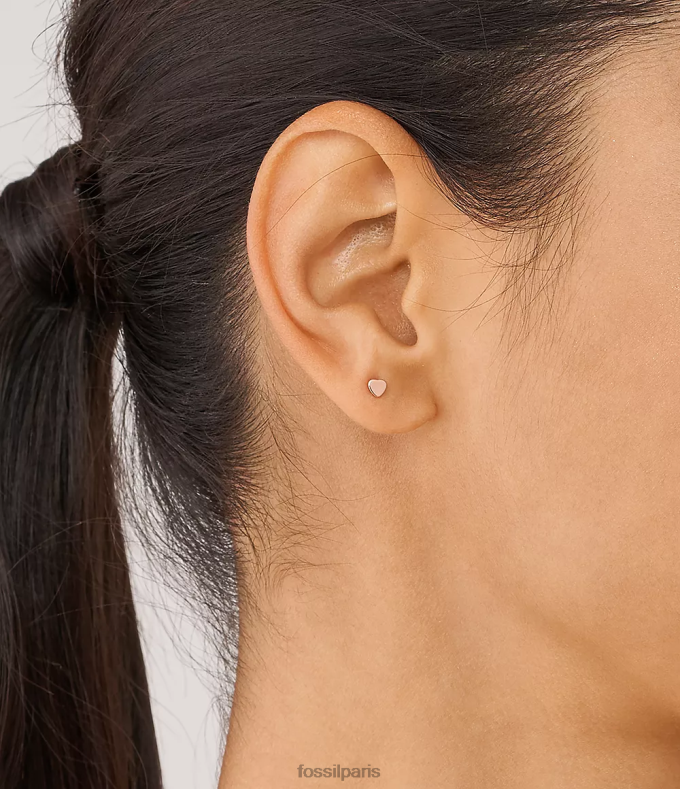 Fossil femmes ton doré rose boucles d'oreilles coeurs en acier inoxydable bijoux 0ZTD41057