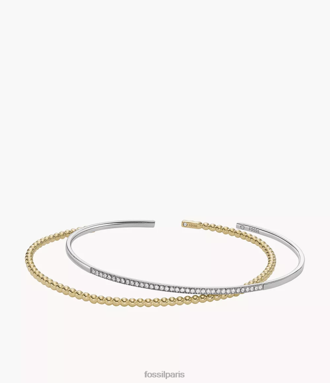 Fossil femmes bicolore argent et or ensemble de bracelets en acier inoxydable tous empilés bijoux 0ZTD41311