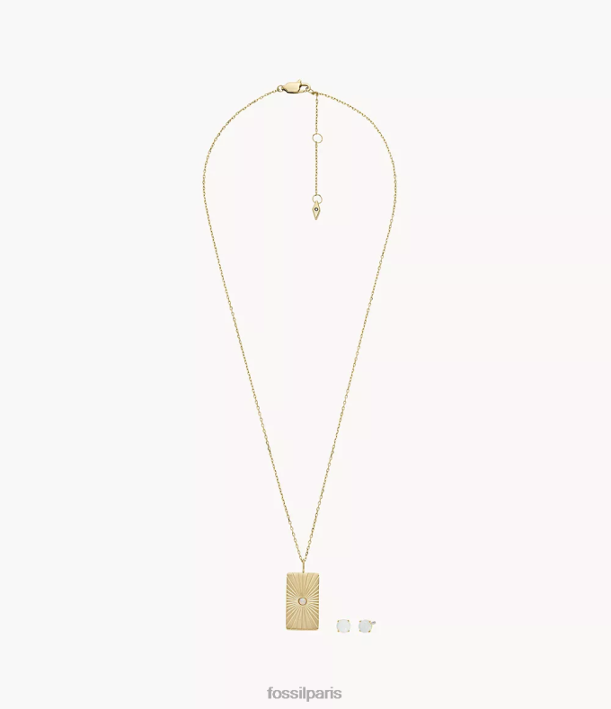Fossil femmes ton d'or ensemble collier et boucles d'oreilles en opale synthétique d'opales célestes bijoux 0ZTD41218