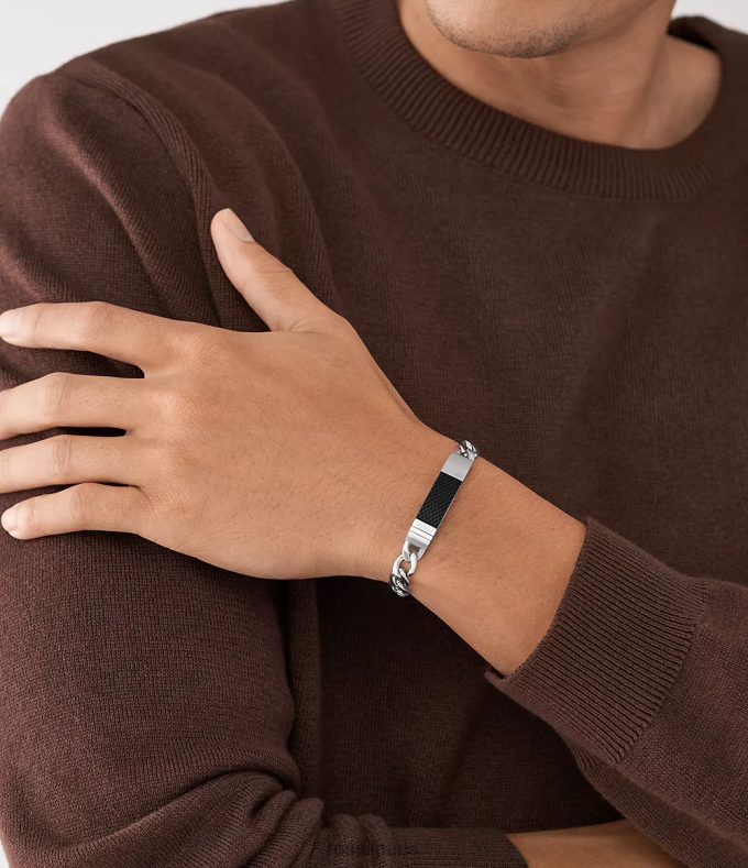 Fossil Hommes argenté bracelet chaîne en acier inoxydable à plaque texturée bijoux 0ZTD41864