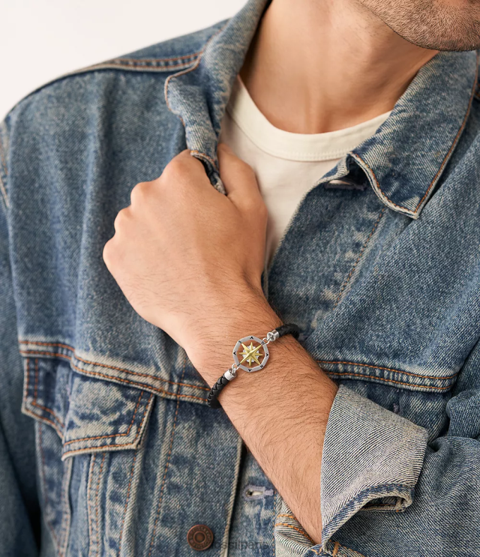 Fossil Hommes argenté bracelet de station en acier inoxydable boussole sutton bijoux 0ZTD41882