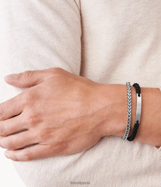 Fossil Hommes argenté bracelet double brin en nylon et acier bijoux 0ZTD41847