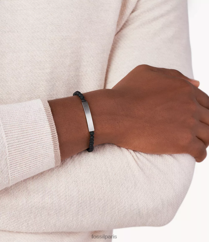 Fossil Hommes argenté bracelet plaque pierre de lave bijoux 0ZTD41848