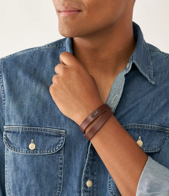 Fossil Hommes brun bracelet en cuir double tour Heritage bijoux 0ZTD41959