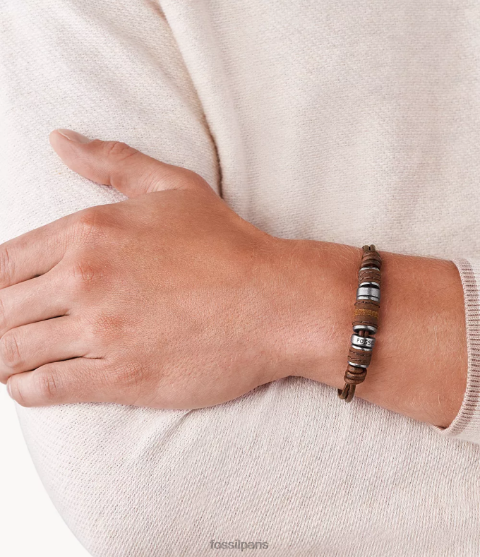 Fossil Hommes brun bracelet en cuir rondell bijoux 0ZTD41892