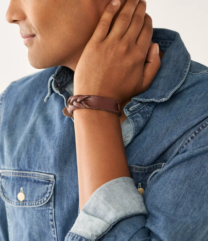 Fossil Hommes brun bracelet en cuir tressé Heritage bijoux 0ZTD41957