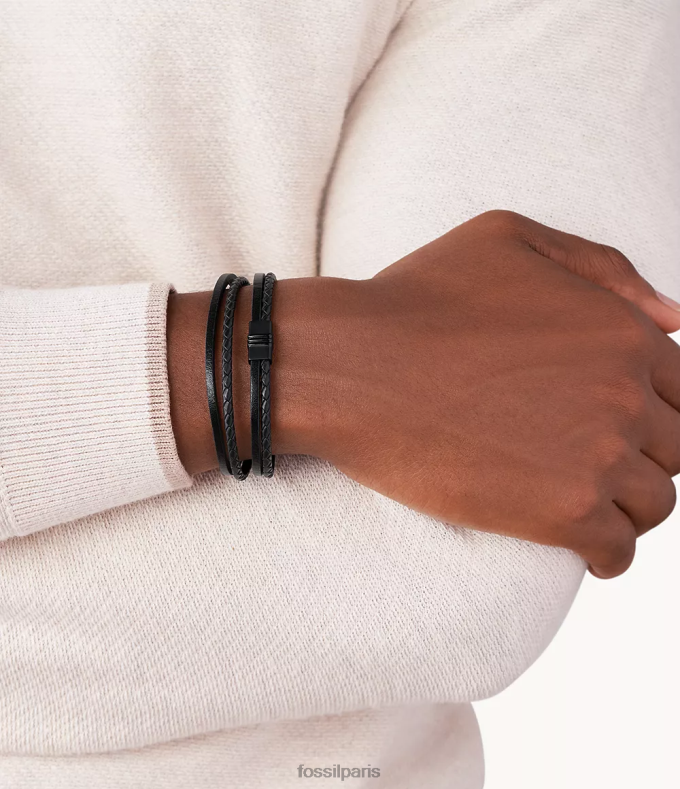 Fossil Hommes noir bracelet en cuir multirangs bijoux 0ZTD41887