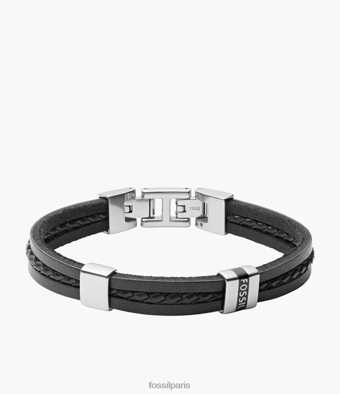 Fossil Hommes noir bracelet multirangs en cuir Leather Essentials bijoux 0ZTD41856