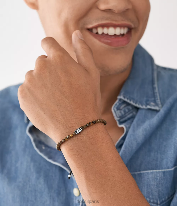 Fossil Hommes oeil de tigre bracelet perlé bijoux 0ZTD41870