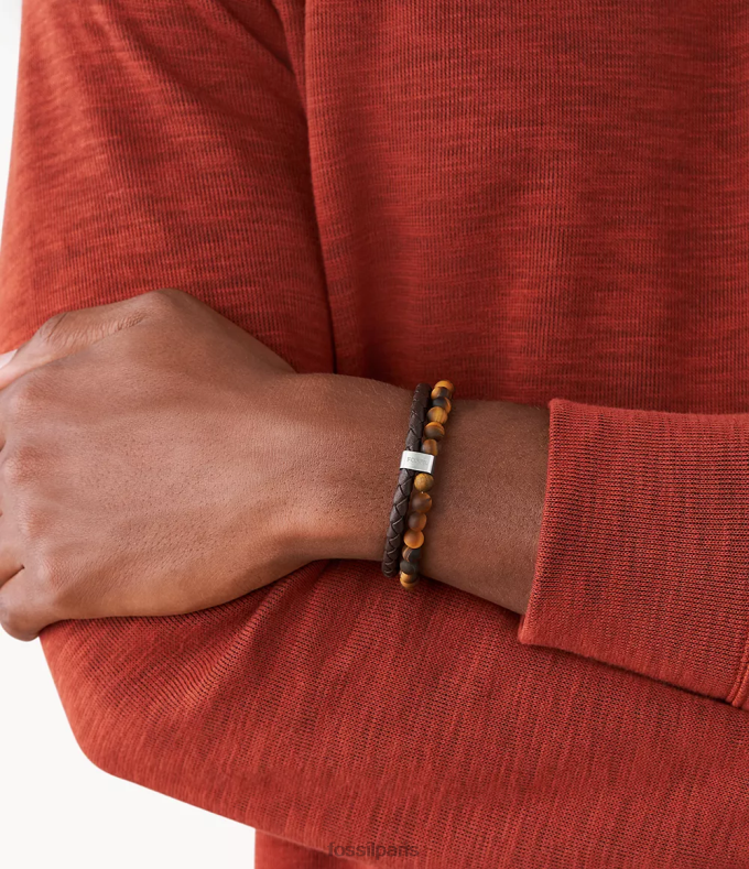 Fossil Hommes oeil de tigre et marron bracelet en cuir bijoux 0ZTD41849