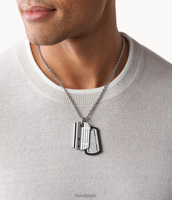 Fossil Hommes argent collier en acier inoxydable avec plaque d'identification pour chien bijoux 0ZTD41909