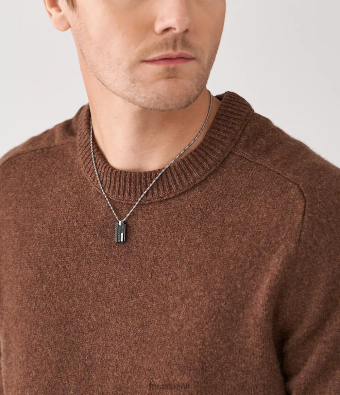 Fossil Hommes argenté collier à pendentif en acier inoxydable à plaque texturée bijoux 0ZTD41916
