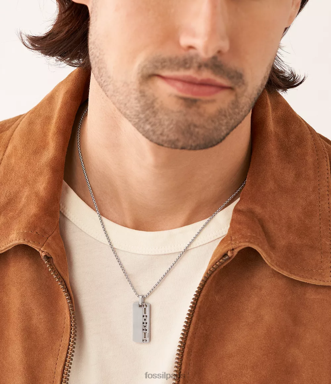 Fossil Hommes argenté collier plaque d'identité en acier inoxydable bijoux 0ZTD41918
